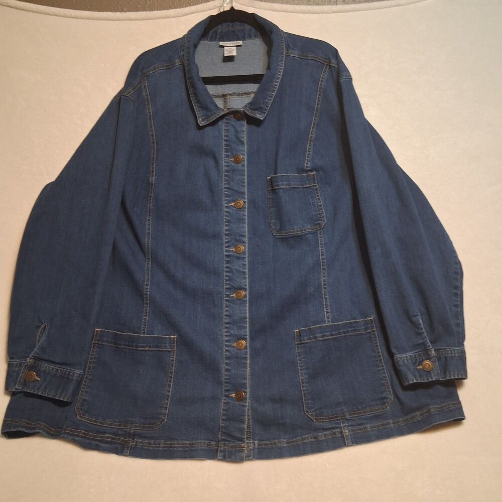 Catherines 5X Jacket Denim Blue Stretch Pockets Dark Wash Casual Classic Basic